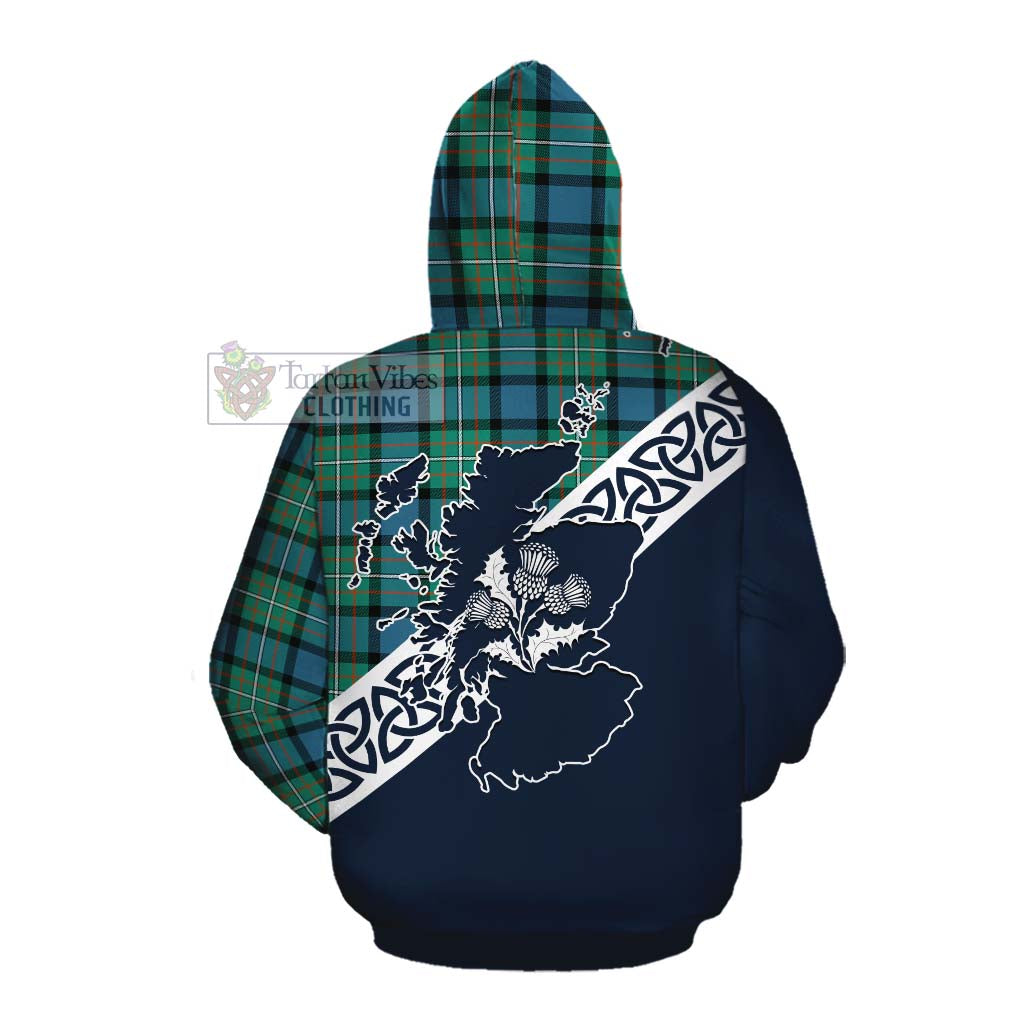 Tartan Vibes Clothing Ferguson (Fergusson) Tartan Cotton Hoodie Featuring Thistle and Scotland Map