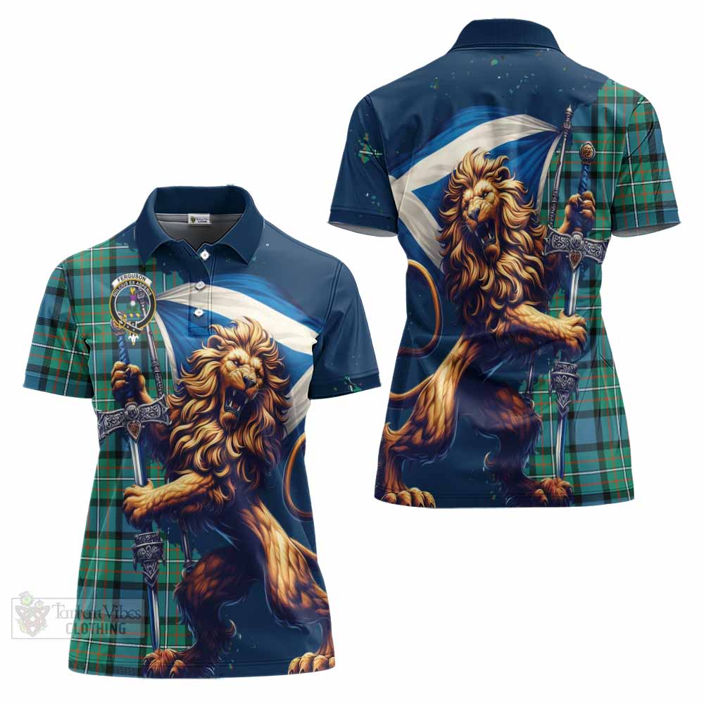 Tartan Vibes Clothing Ferguson (Fergusson) Tartan Family Crest Women's Polo Shirt with Scottish Majestic Lion