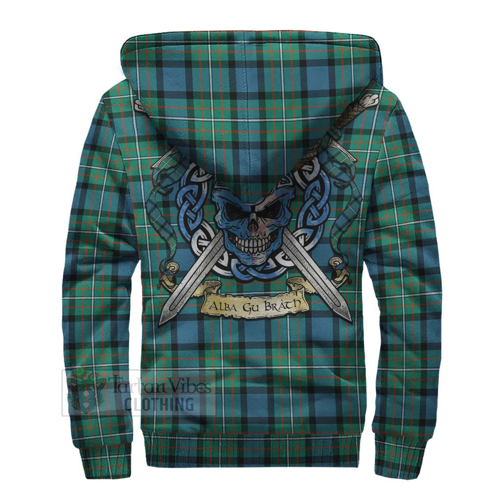 Tartan Vibes Clothing Ferguson (Fergusson) Tartan Sherpa Hoodie with Family Crest Celtic Skull Style