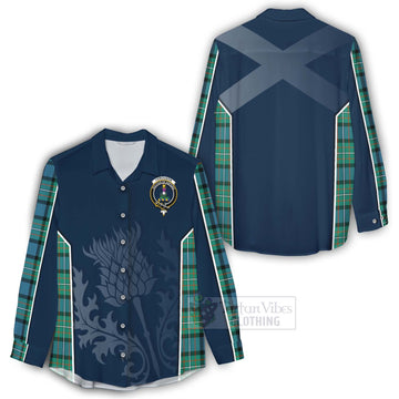 Ferguson (Fergusson) Tartan Women's Casual Shirt with Family Crest and Scottish Thistle Vibes Sport Style