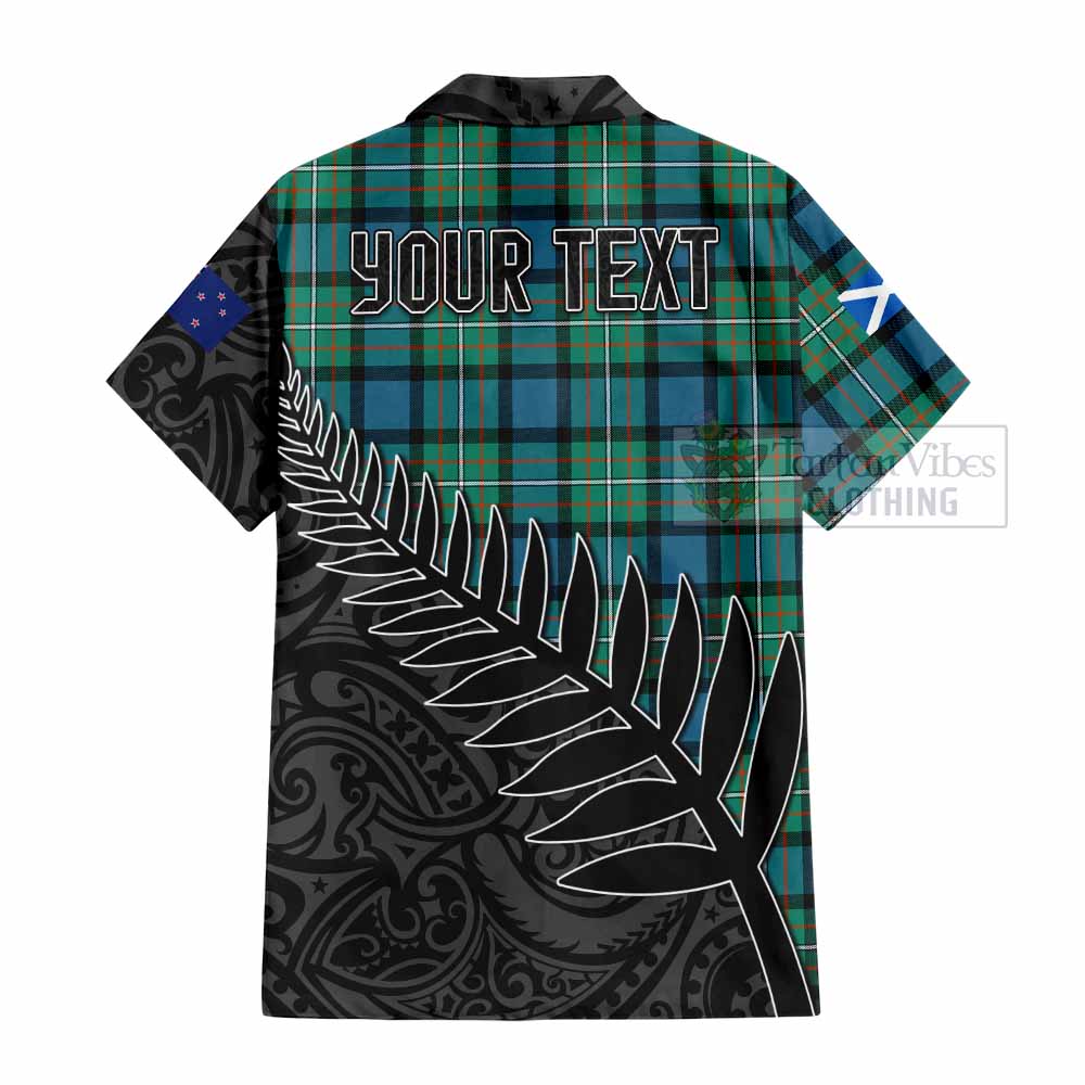 Tartan Vibes Clothing Ferguson (Fergusson) Crest Tartan Short Sleeve Button Shirt with New Zealand Silver Fern Half Style