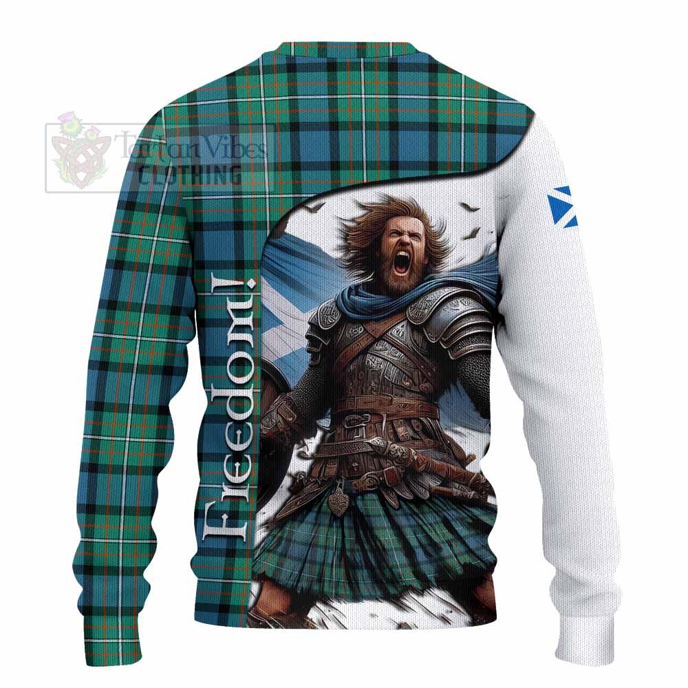 Tartan Vibes Clothing Ferguson (Fergusson) Crest Tartan Knitted Sweater Inspired by the Freedom of Scottish Warrior