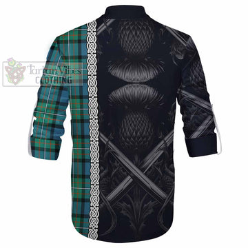 Ferguson (Fergusson) Tartan Ghillie Kilt Shirt with Family Crest Cross Sword Thistle Celtic Vibes