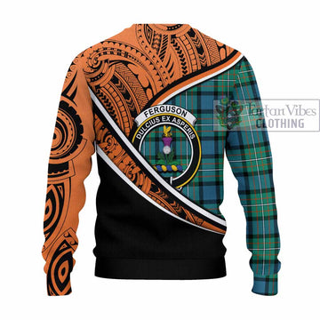 Ferguson (Fergusson) Crest Tartan Knitted Sweater with Polynesian Vibes Style - Orange Version