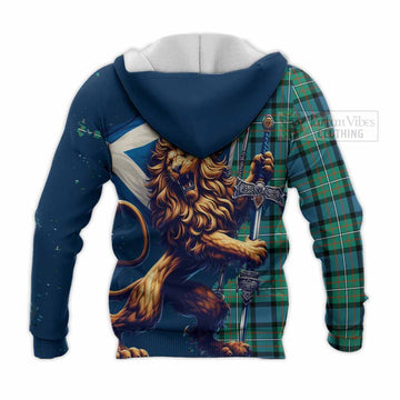 Ferguson (Fergusson) Tartan Family Crest Knitted Hoodie with Scottish Majestic Lion