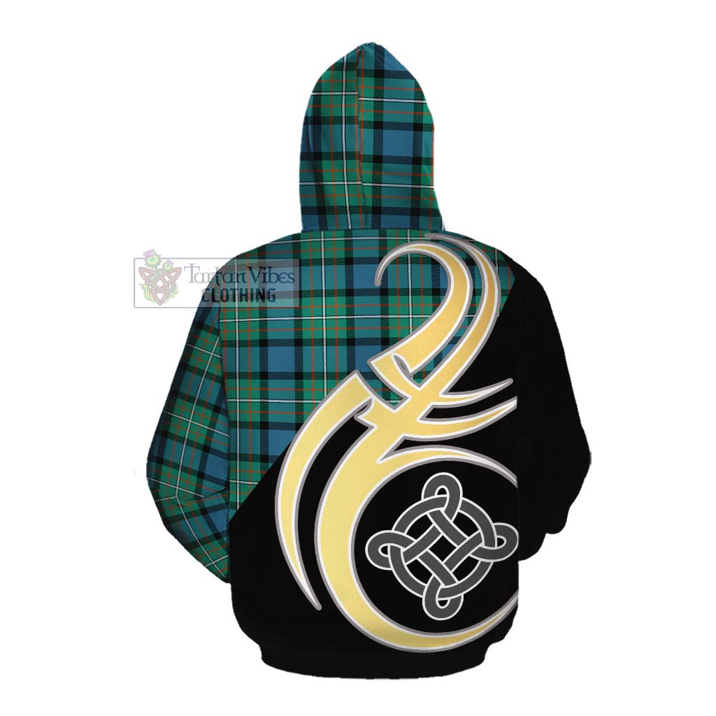 Tartan Vibes Clothing Ferguson (Fergusson) Tartan Cotton Hoodie with Family Crest and Celtic Symbol Style