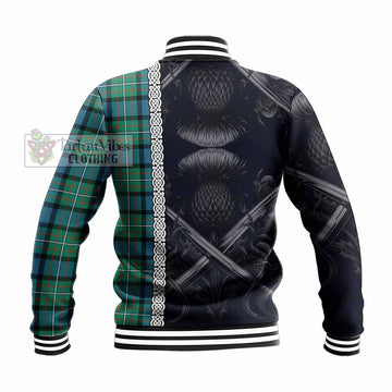 Ferguson (Fergusson) Tartan Baseball Jacket with Family Crest Cross Sword Thistle Celtic Vibes