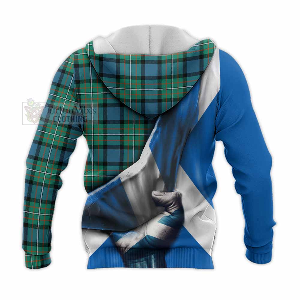 Tartan Vibes Clothing Ferguson (Fergusson) Tartan Knitted Hoodie with Family Crest Scotland Patriotic Style