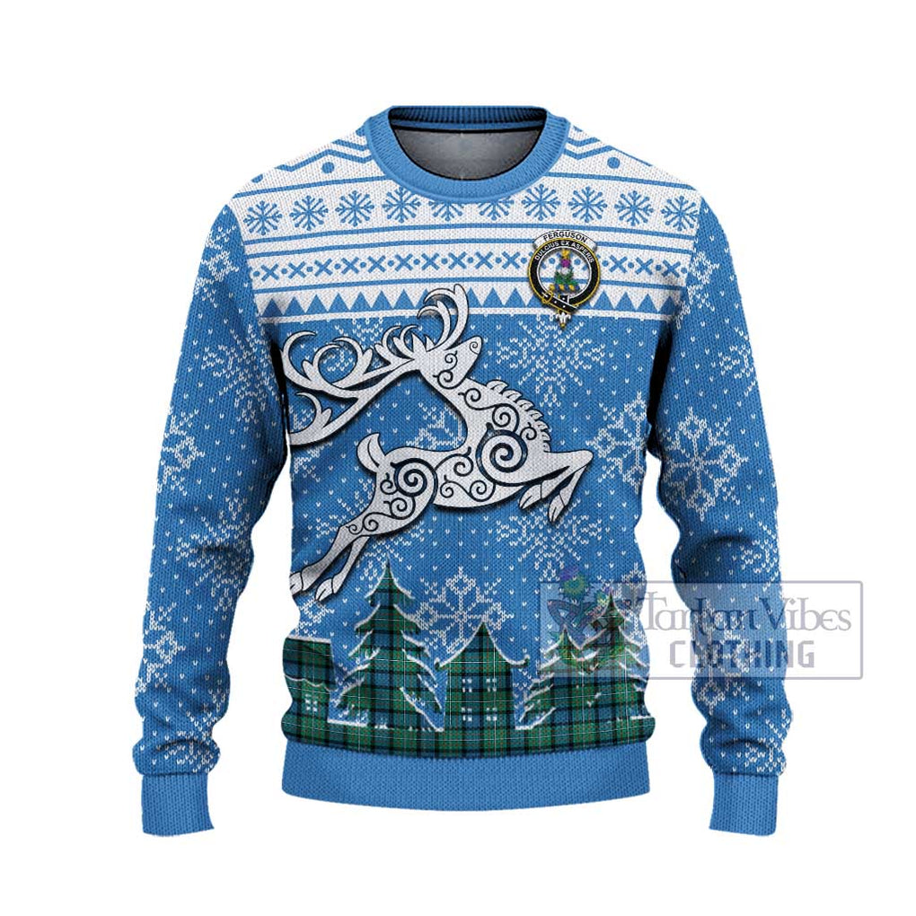 Tartan Vibes Clothing Ferguson (Fergusson) Clan Christmas Ugly Sweater with Tartan and Celtic Raindeer Style