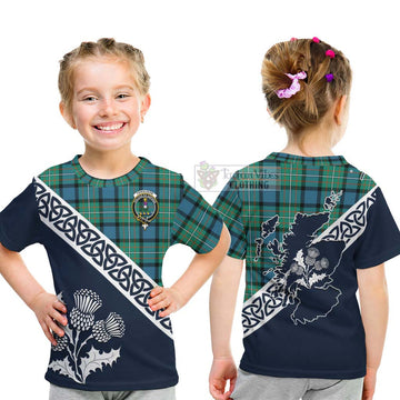 Ferguson (Fergusson) Tartan Kid T-Shirt Featuring Thistle and Scotland Map