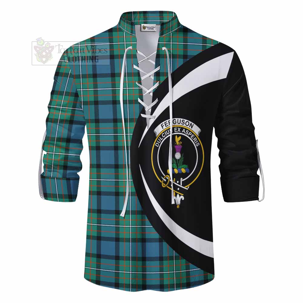 Ferguson (Fergusson) Tartan Ghillie Kilt Shirt with Family Crest Circle Style - Tartan Vibes Clothing