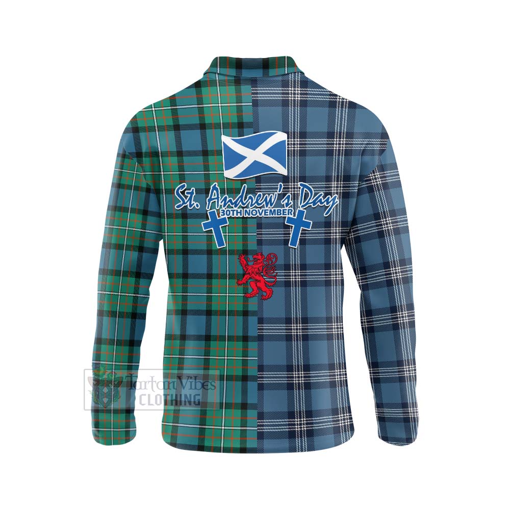 Tartan Vibes Clothing Ferguson (Fergusson) Tartan Long Sleeve Polo Shirt Happy St. Andrew's Day Half Tartan Style