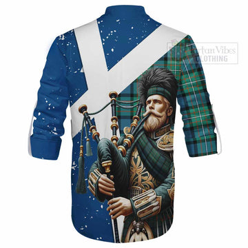 Ferguson (Fergusson) Tartan Ghillie Kilt Shirt with Family Crest Scottish Bagpiper Vibes