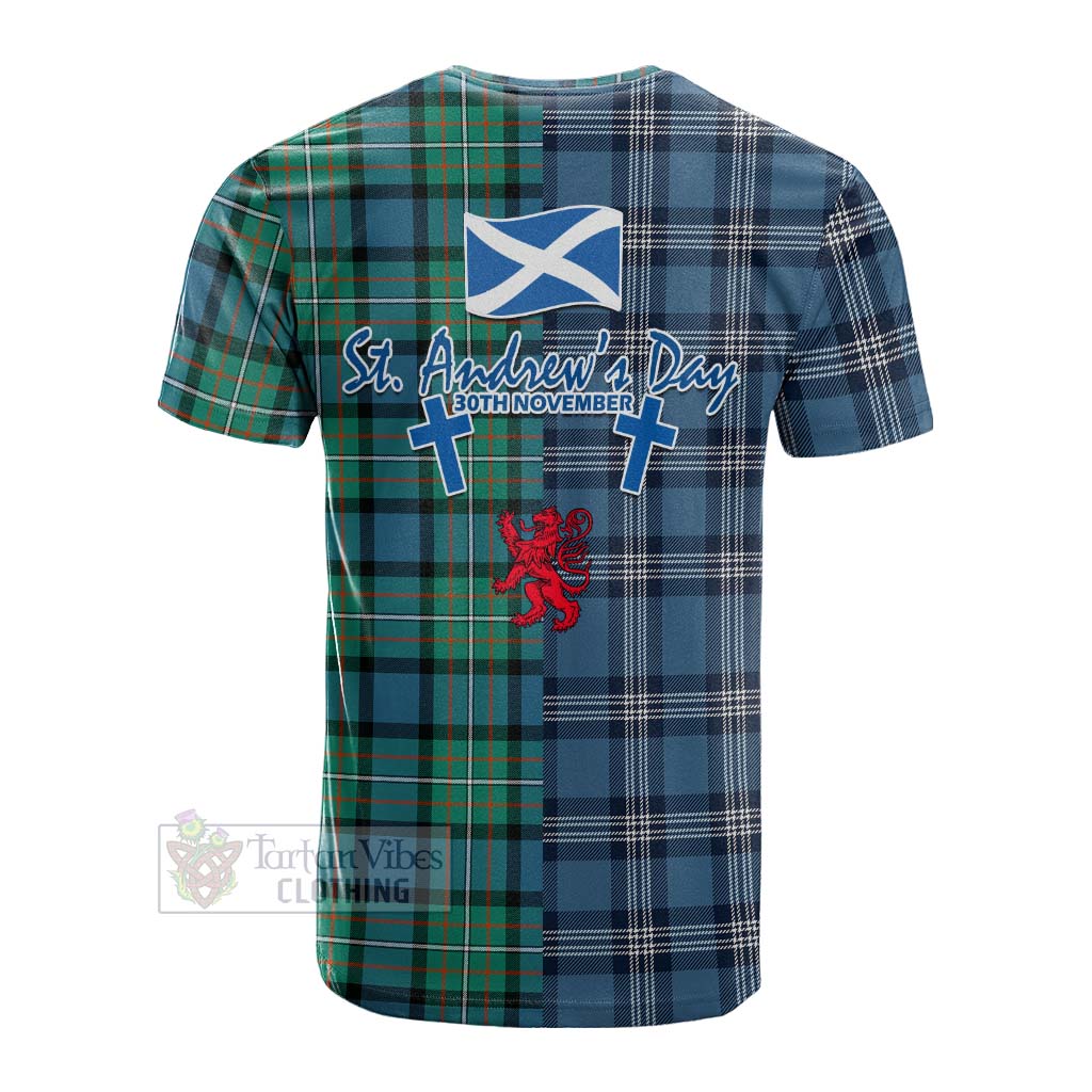 Tartan Vibes Clothing Ferguson (Fergusson) Tartan Cotton T-shirt Happy St. Andrew's Day Half Tartan Style