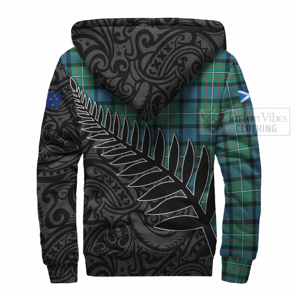 Tartan Vibes Clothing Ferguson (Fergusson) Crest Tartan Sherpa Hoodie with New Zealand Silver Fern Half Style