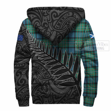 Ferguson (Fergusson) Crest Tartan Sherpa Hoodie with New Zealand Silver Fern Half Style