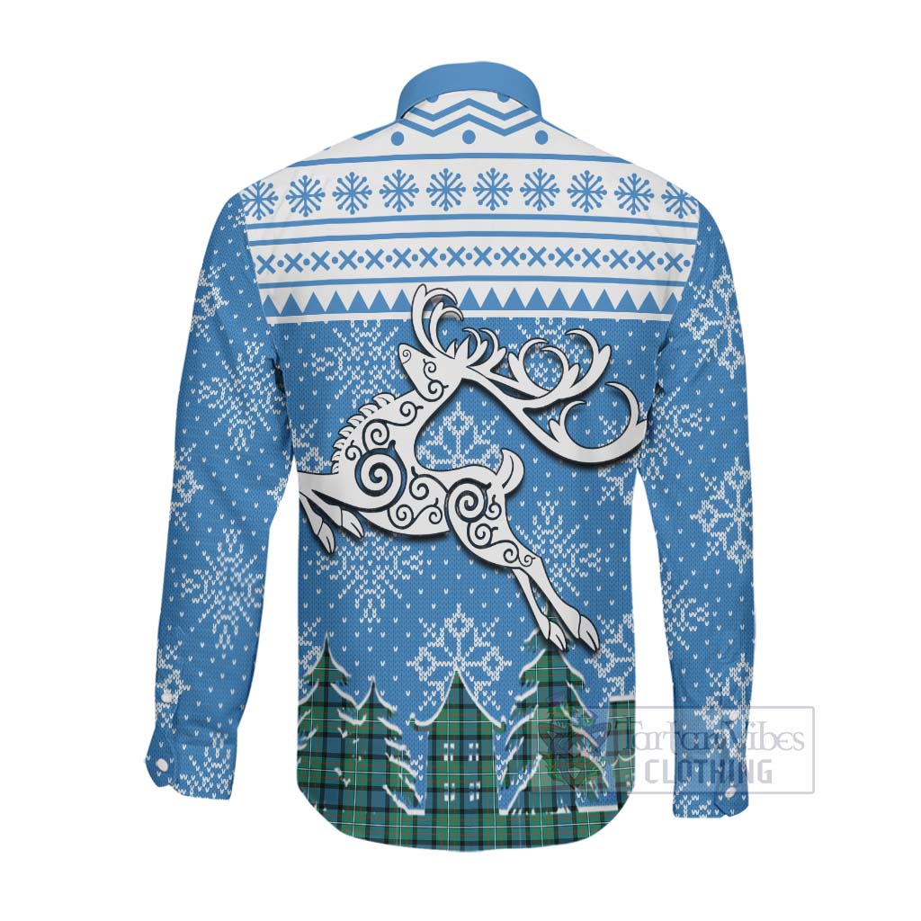 Tartan Vibes Clothing Ferguson (Fergusson) Clan Christmas Long Sleeve Button Shirt Celtic Reindeer Style