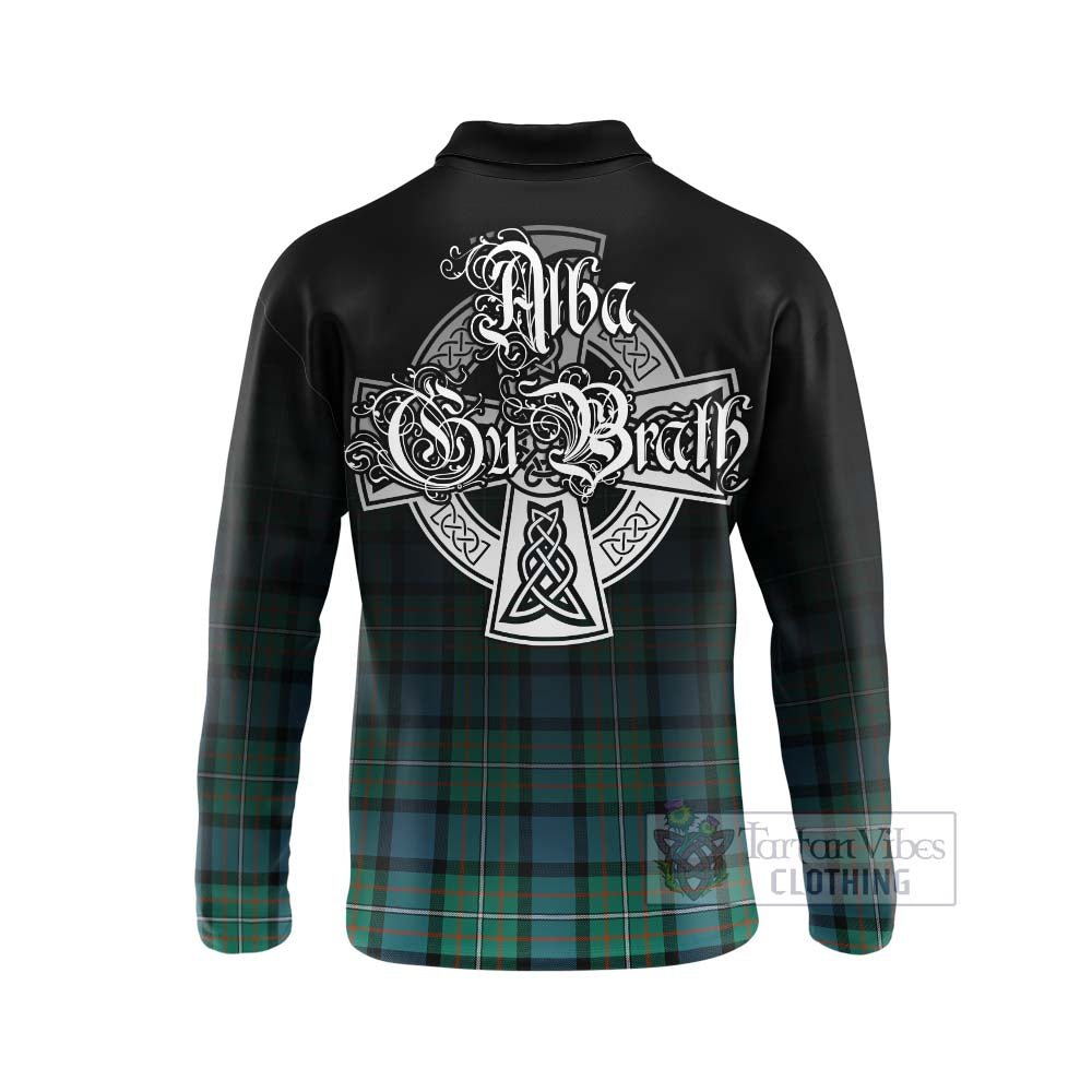 Tartan Vibes Clothing Ferguson (Fergusson) Tartan Long Sleeve Polo Shirt Featuring Alba Gu Brath Family Crest Celtic Inspired