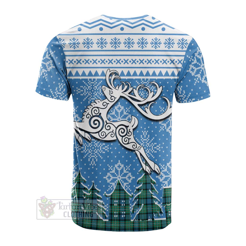 Tartan Vibes Clothing Ferguson (Fergusson) Clan Christmas Cotton T-shirt Celtic Reindeer Style