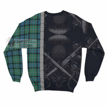 Ferguson (Fergusson) Tartan Sweatshirt with Family Crest Cross Sword Thistle Celtic Vibes