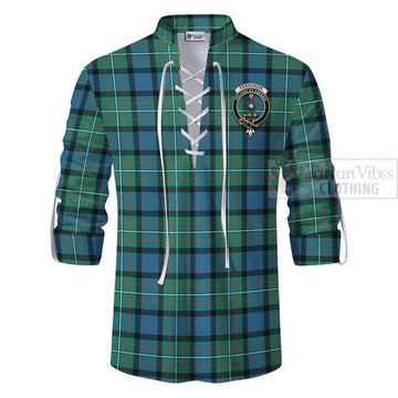 Ferguson (Fergusson) Tartan Ghillie Kilt Shirt with Family Crest Celtic Skull Style