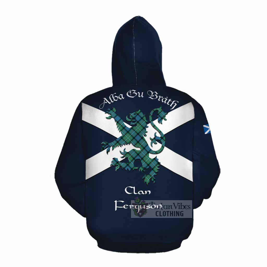 Tartan Vibes Clothing Ferguson (Fergusson) Tartan Lion Rampant Cotton Hoodie Proudly Display Your Heritage with Alba Gu Brath and Clan Name