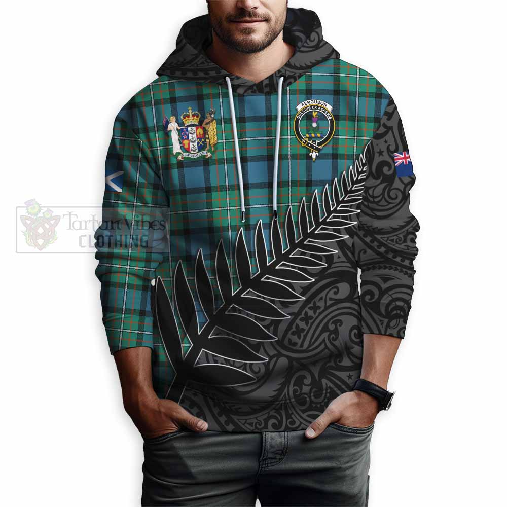 Tartan Vibes Clothing Ferguson (Fergusson) Crest Tartan Hoodie with New Zealand Silver Fern Half Style