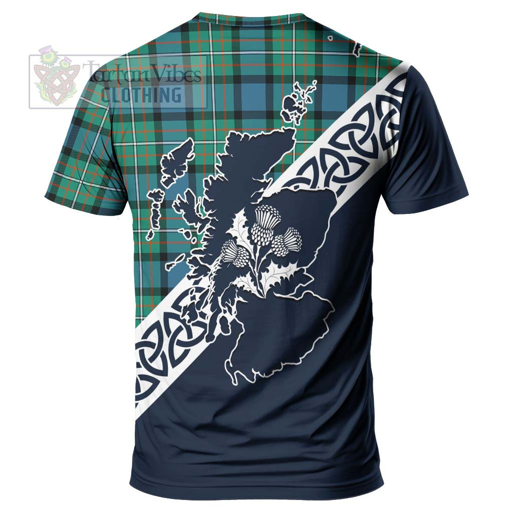 Ferguson (Fergusson) Tartan T-Shirt Featuring Thistle and Scotland Map