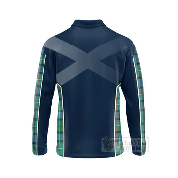 Ferguson (Fergusson) Tartan Long Sleeve Polo Shirt with Family Crest and Scottish Thistle Vibes Sport Style