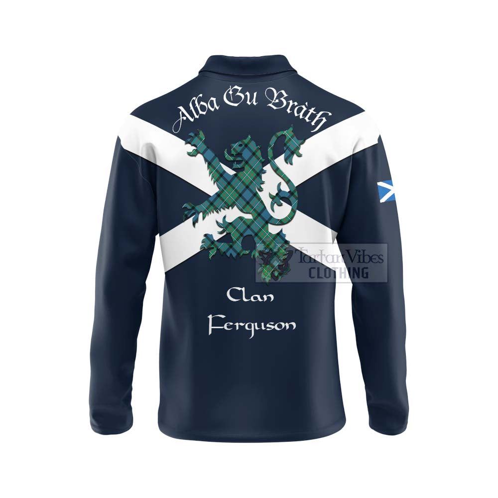 Tartan Vibes Clothing Ferguson (Fergusson) Tartan Lion Rampant Long Sleeve Polo Shirt – Proudly Display Your Heritage with Alba Gu Brath and Clan Name