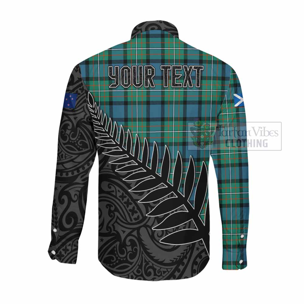 Tartan Vibes Clothing Ferguson (Fergusson) Crest Tartan Long Sleeve Button Shirt with New Zealand Silver Fern Half Style