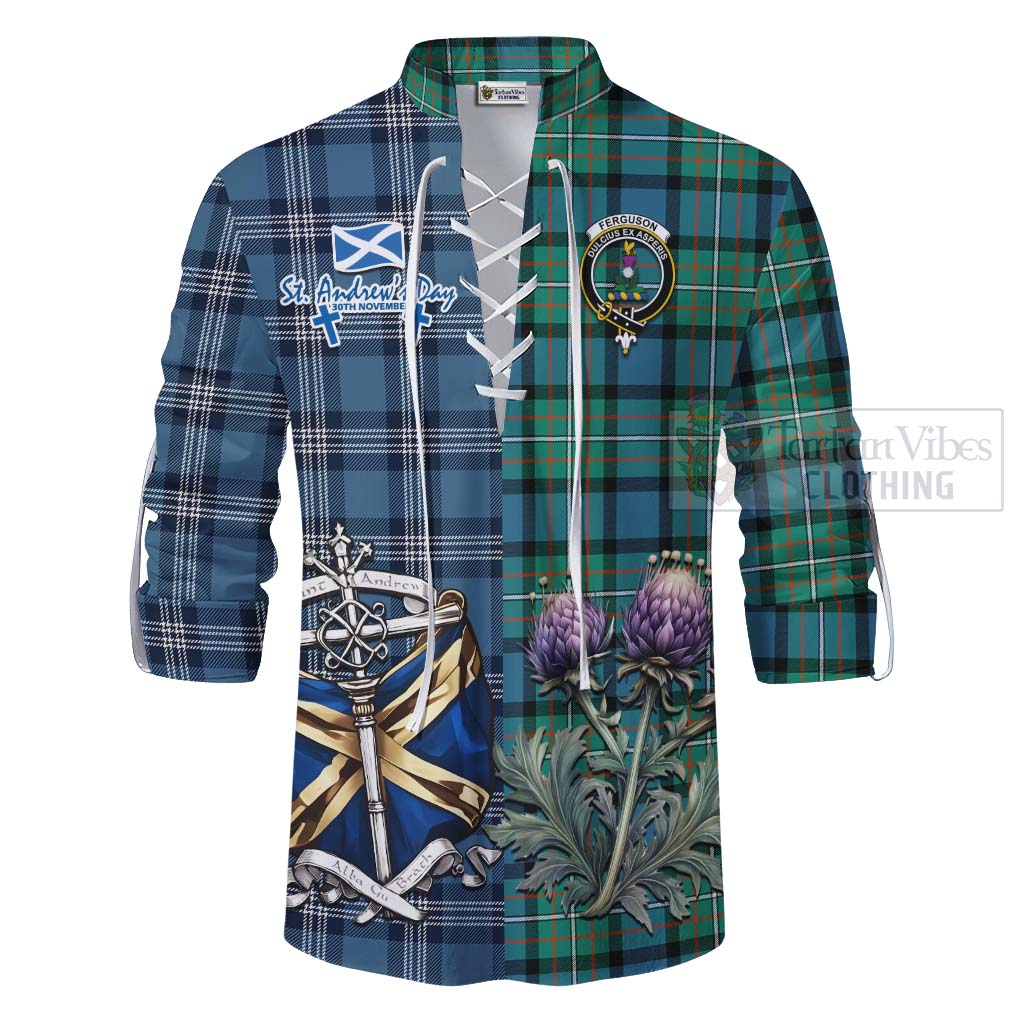 Tartan Vibes Clothing Ferguson (Fergusson) Tartan Ghillie Kilt Shirt Happy St. Andrew's Day Half Tartan Style