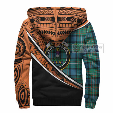 Ferguson (Fergusson) Crest Tartan Sherpa Hoodie with Polynesian Vibes Style - Orange Version