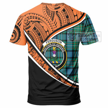 Ferguson (Fergusson) Crest Tartan T-Shirt with Polynesian Vibes Style - Orange Version