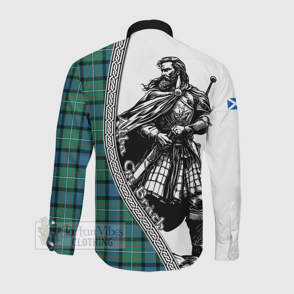 Tartan Vibes Clothing Ferguson (Fergusson) Tartan Clan Crest Long Sleeve Button Shirt with Highlander Warrior Celtic Style