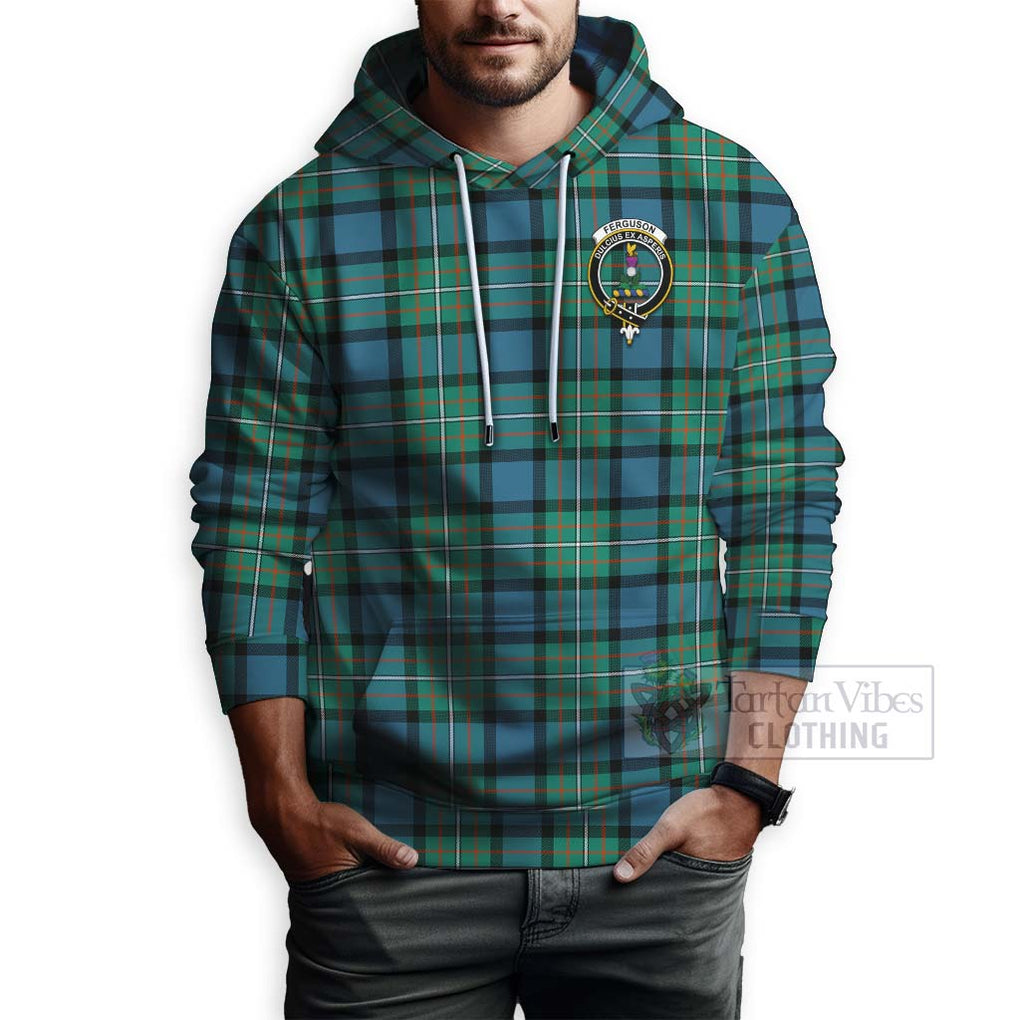 Tartan Vibes Clothing Ferguson (Fergusson) Tartan Hoodie with Family Crest and Bearded Skull Holding Bottles of Whiskey