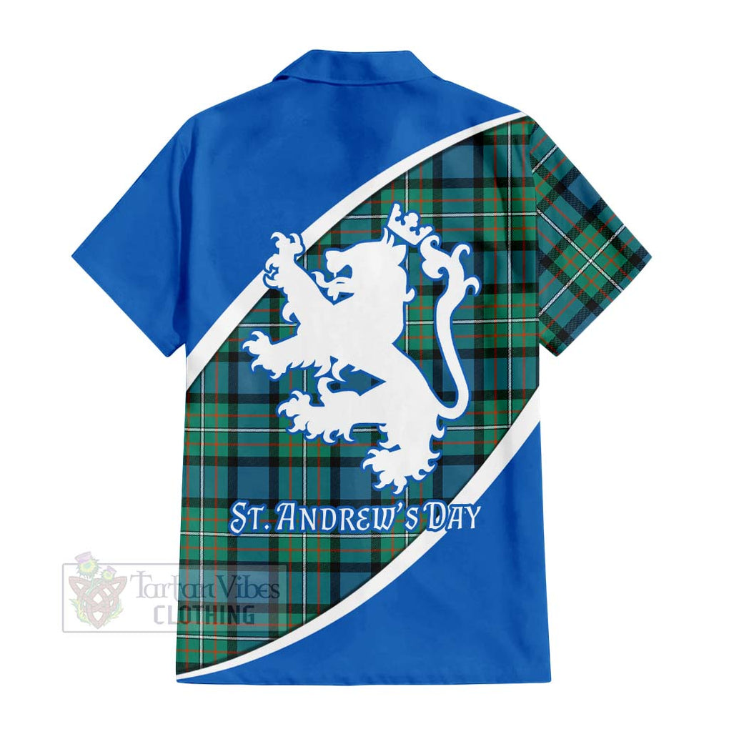 Tartan Vibes Clothing Ferguson (Fergusson) Family Crest Tartan Short Sleeve Button Shirt Celebrate Saint Andrew's Day in Style