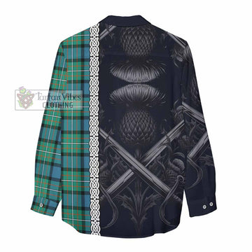 Ferguson (Fergusson) Tartan Women's Casual Shirt with Family Crest Cross Sword Thistle Celtic Vibes