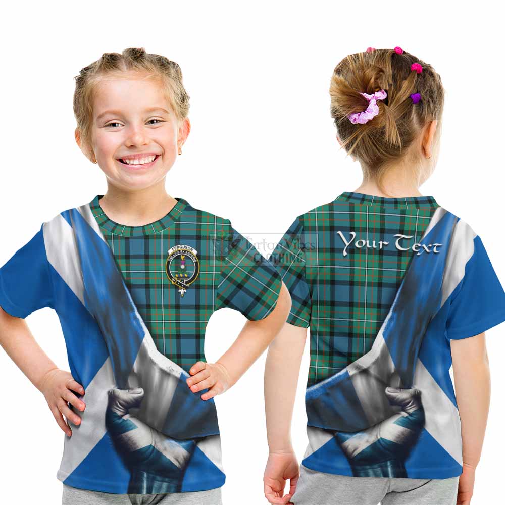 Tartan Vibes Clothing Ferguson (Fergusson) Tartan Kid T-Shirt with Family Crest Scotland Patriotic Style