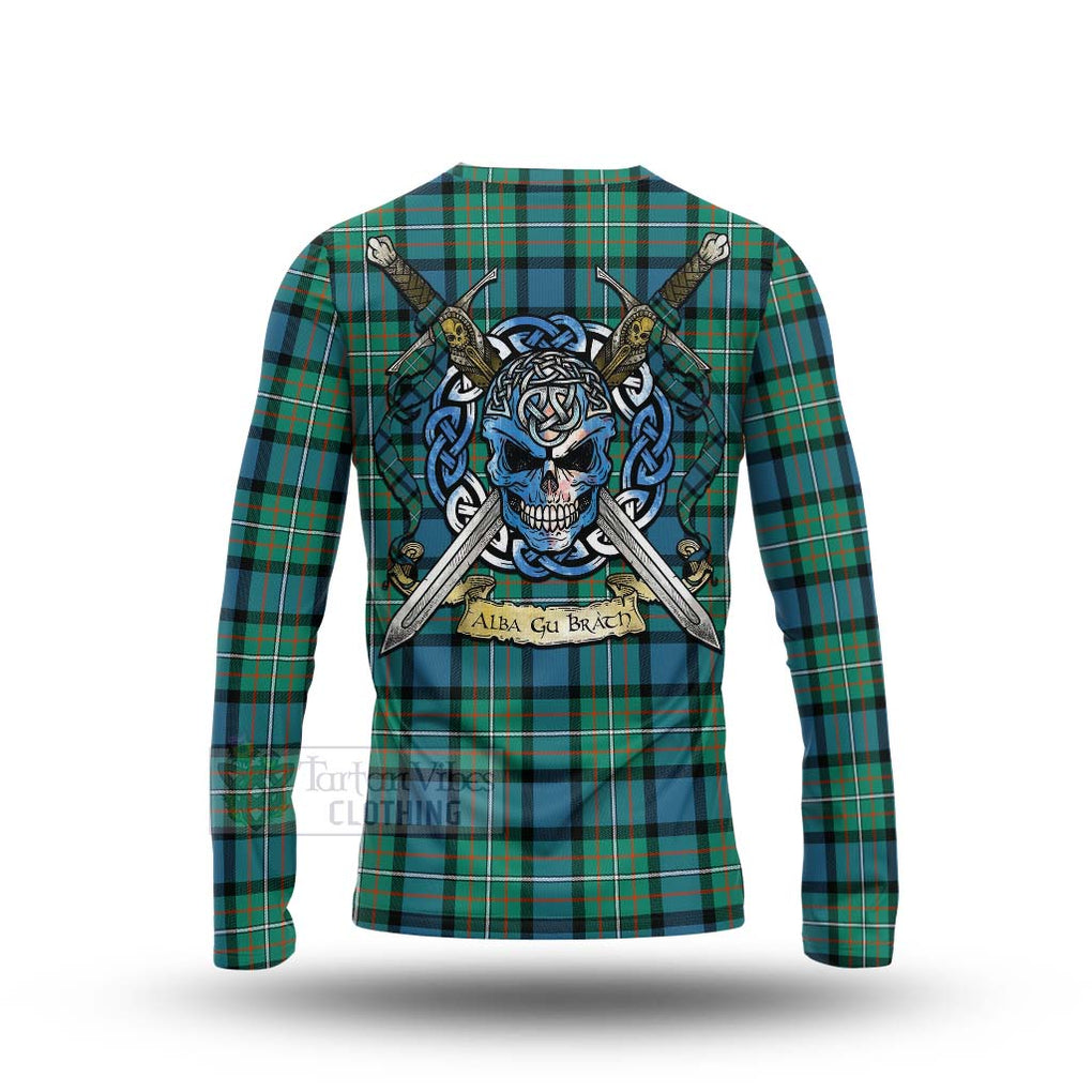 Tartan Vibes Clothing Ferguson (Fergusson) Tartan Long Sleeve T-Shirt with Family Crest Celtic Skull Style