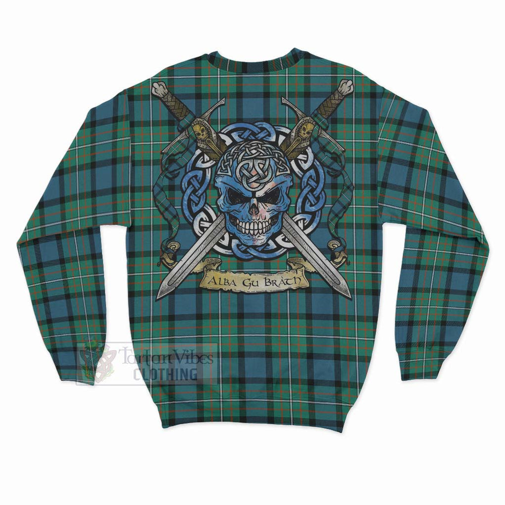 Tartan Vibes Clothing Ferguson (Fergusson) Tartan Sweatshirt with Family Crest Celtic Skull Style