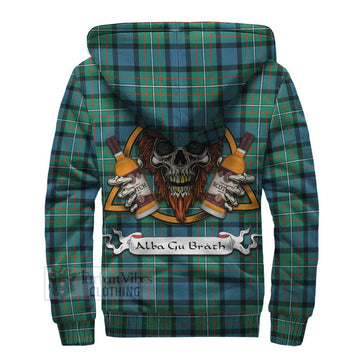 Ferguson (Fergusson) Tartan Sherpa Hoodie with Family Crest and Bearded Skull Holding Bottles of Whiskey