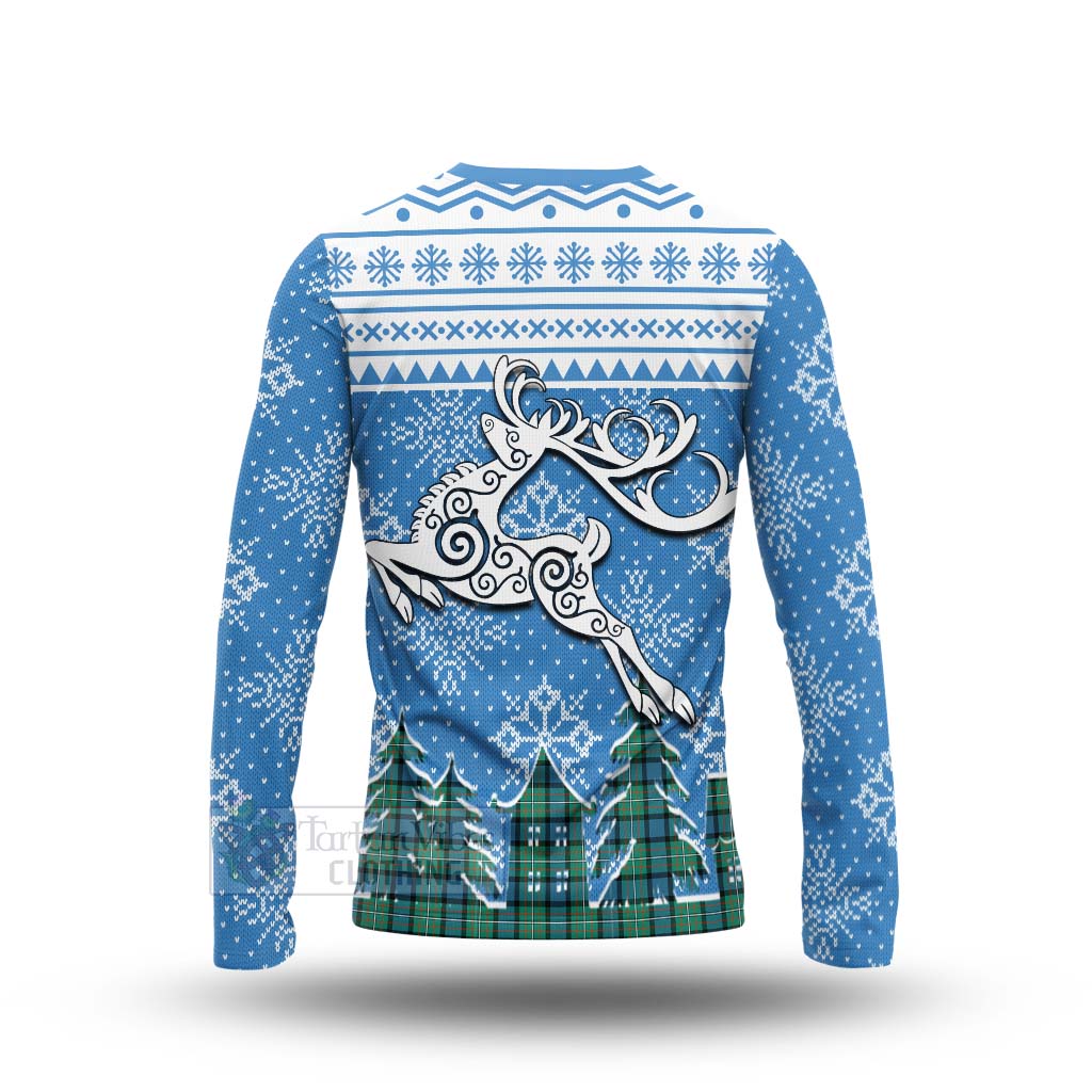 Tartan Vibes Clothing Ferguson (Fergusson) Clan Christmas Long Sleeve T-Shirt Celtic Reindeer Style