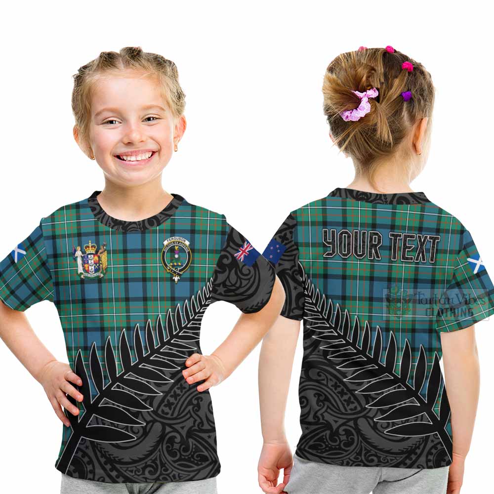 Tartan Vibes Clothing Ferguson (Fergusson) Crest Tartan Kid T-Shirt with New Zealand Silver Fern Half Style