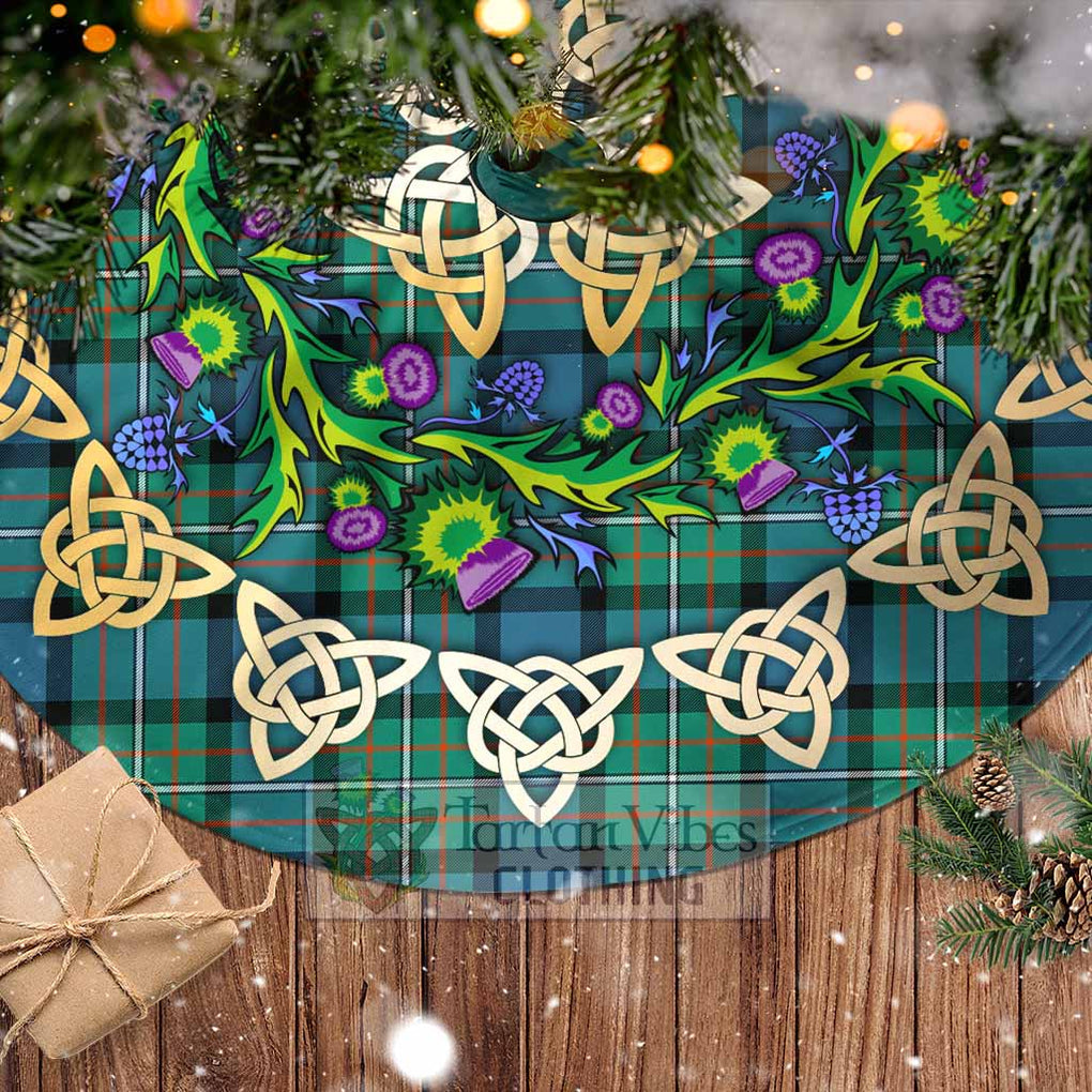 Tartan Vibes Clothing Ferguson (Fergusson) Tartan Christmas Tree Skirt with Thistle Celtic Knot Style