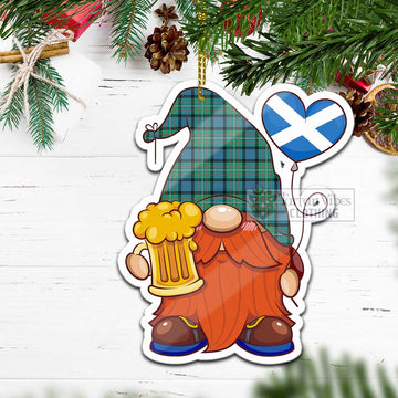 Ferguson (Fergusson) Tartan Gnome Holding Beer Glass Christmas Ornament with Personalized National Flag