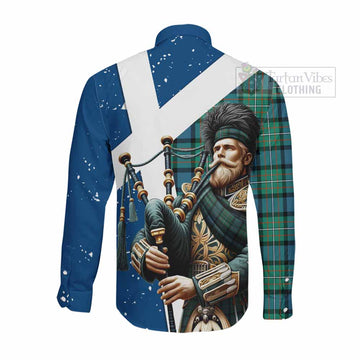 Ferguson (Fergusson) Tartan Long Sleeve Button Shirt with Family Crest Scottish Bagpiper Vibes