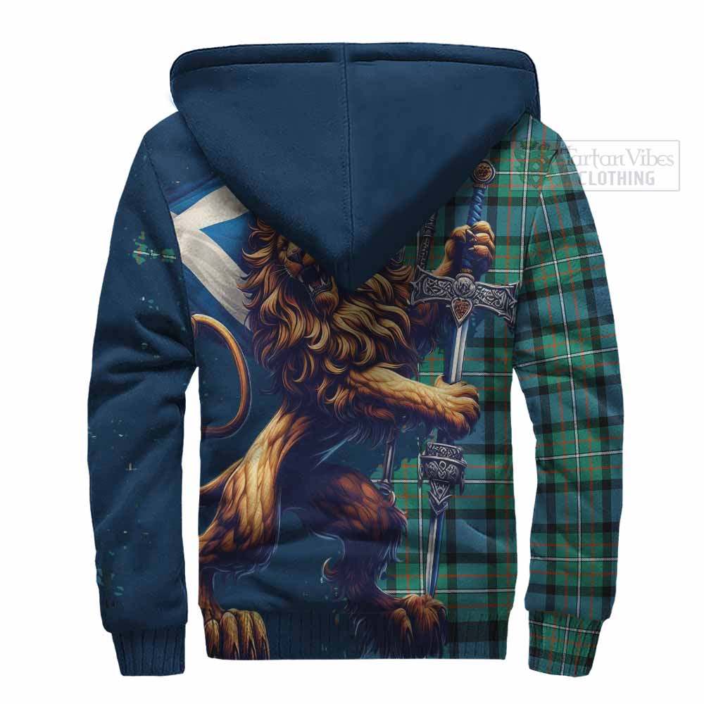 Tartan Vibes Clothing Ferguson (Fergusson) Tartan Family Crest Sherpa Hoodie with Scottish Majestic Lion