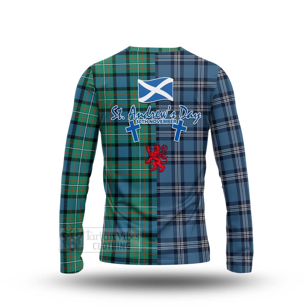 Tartan Vibes Clothing Ferguson (Fergusson) Tartan Long Sleeve T-Shirt Happy St. Andrew's Day Half Tartan Style