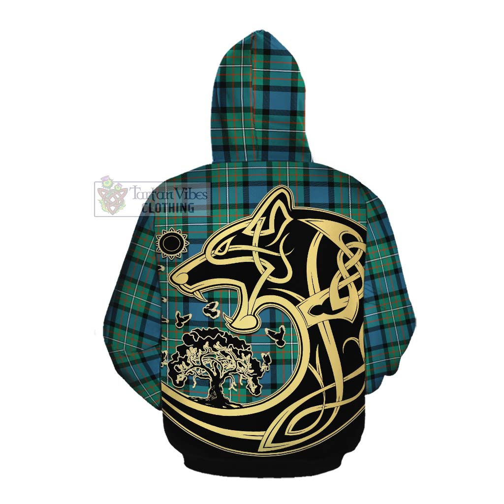 Tartan Vibes Clothing Ferguson (Fergusson) Tartan Cotton Hoodie with Family Crest Celtic Wolf Style